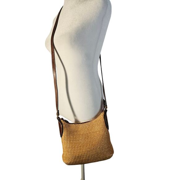 Fossil Handbags - Vintage Fossil Women's Jute Crossbody Shoulder Bag‎ Tan Leather Strap Accents